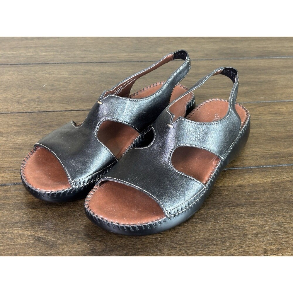 Auditions Women's Open Toe Sling Back Leather Sandals Black Size 7.5 S